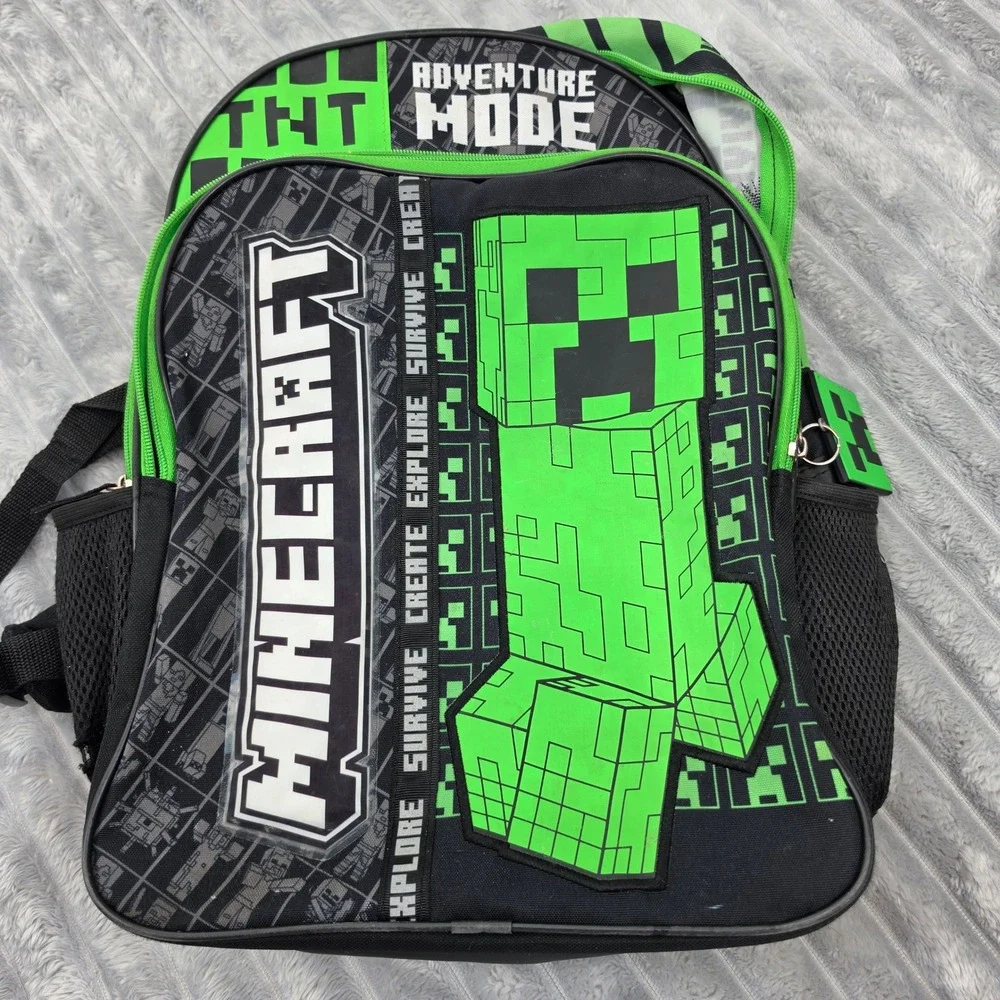 Minecraft Adventure Mode Creeper TNT Backpack Green Black Kids School Bag